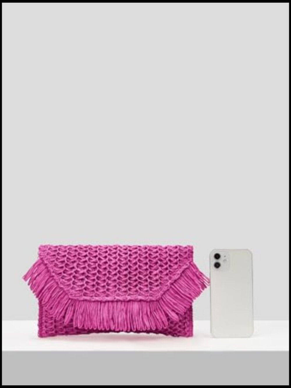 Woven Straw Envelope Fringe Trim Rattan Beach Clutch Handbag - Picture 4 of 6